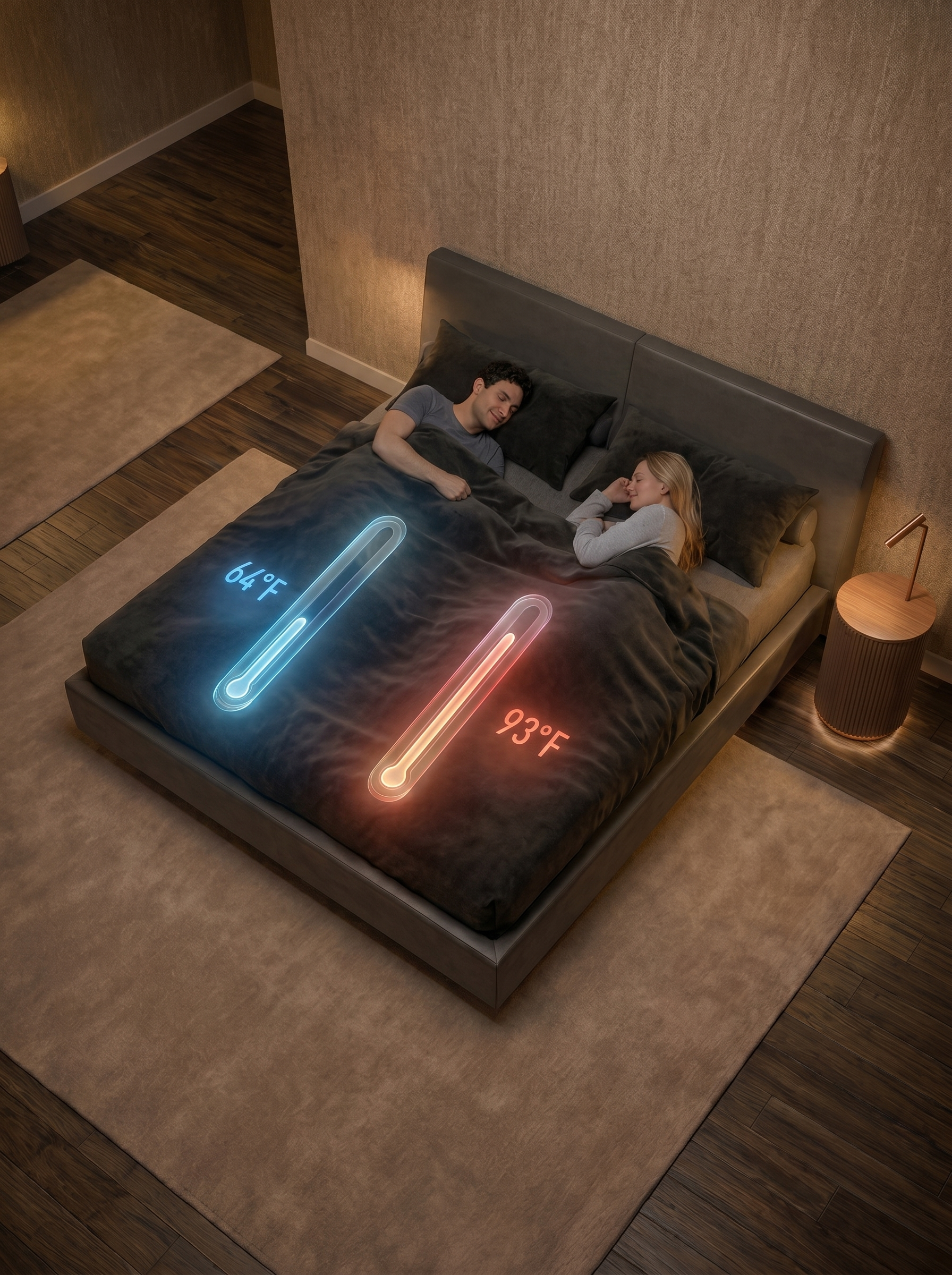 Couple sleeping with dual-zone temperature control